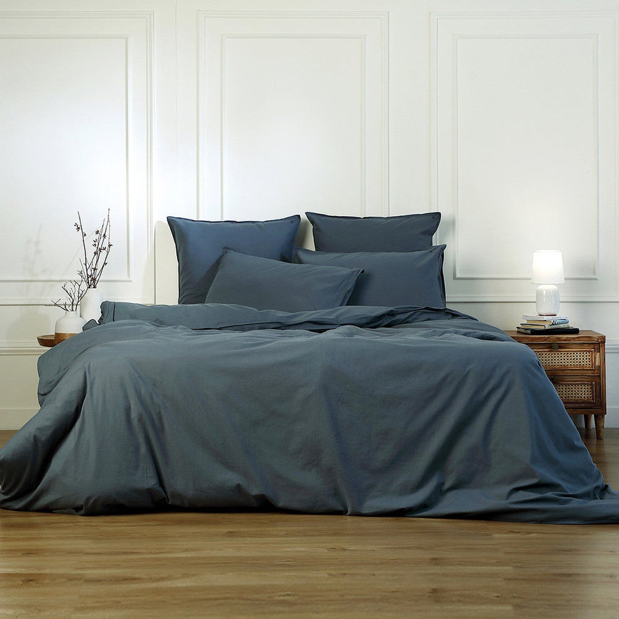 Luna - Drap Housse - Coton Lavé - Bleu Orage