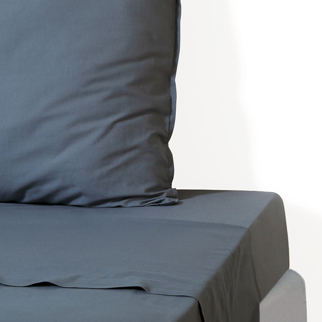 Luna - Drap Plat - Coton Lavé - Bleu Orage