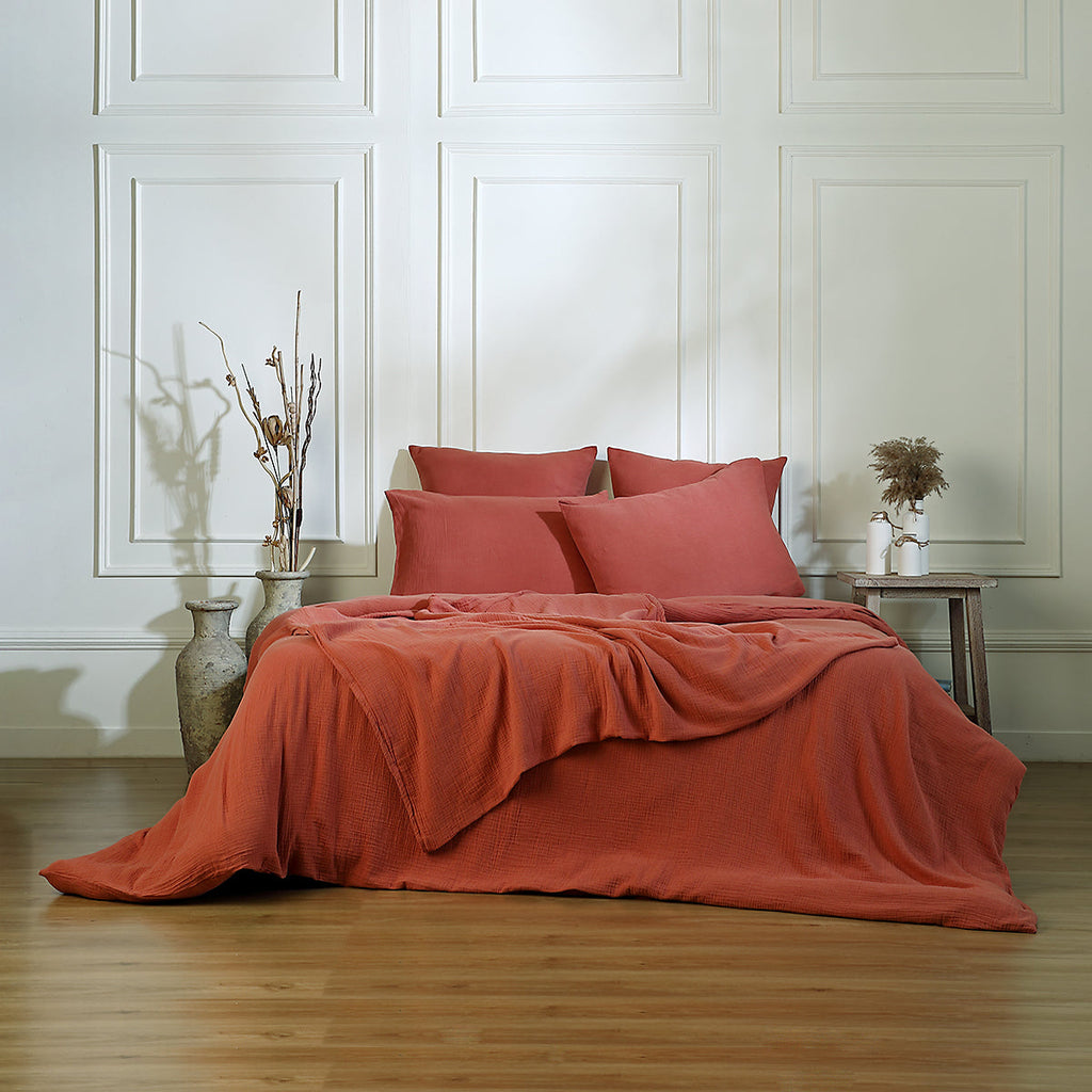Carla - Duvet Cover - Cotton Gauze - Tuscan Red
