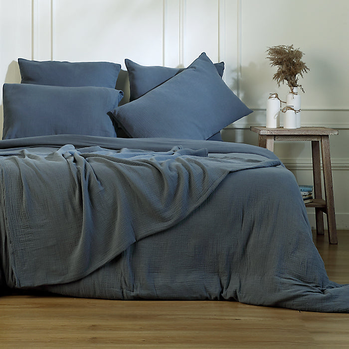 Carla - Cotton Gauze Bedding Set - Storm Blue