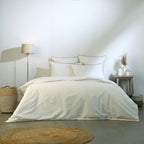 Zoé - Bedding Set + Pillowcases - Cotton Percale - White/Caramel