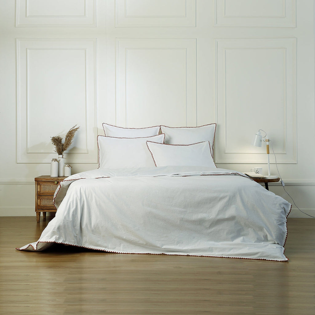 Zoé - Bedding Set + Pillowcases - Cotton Percale - White/Caramel
