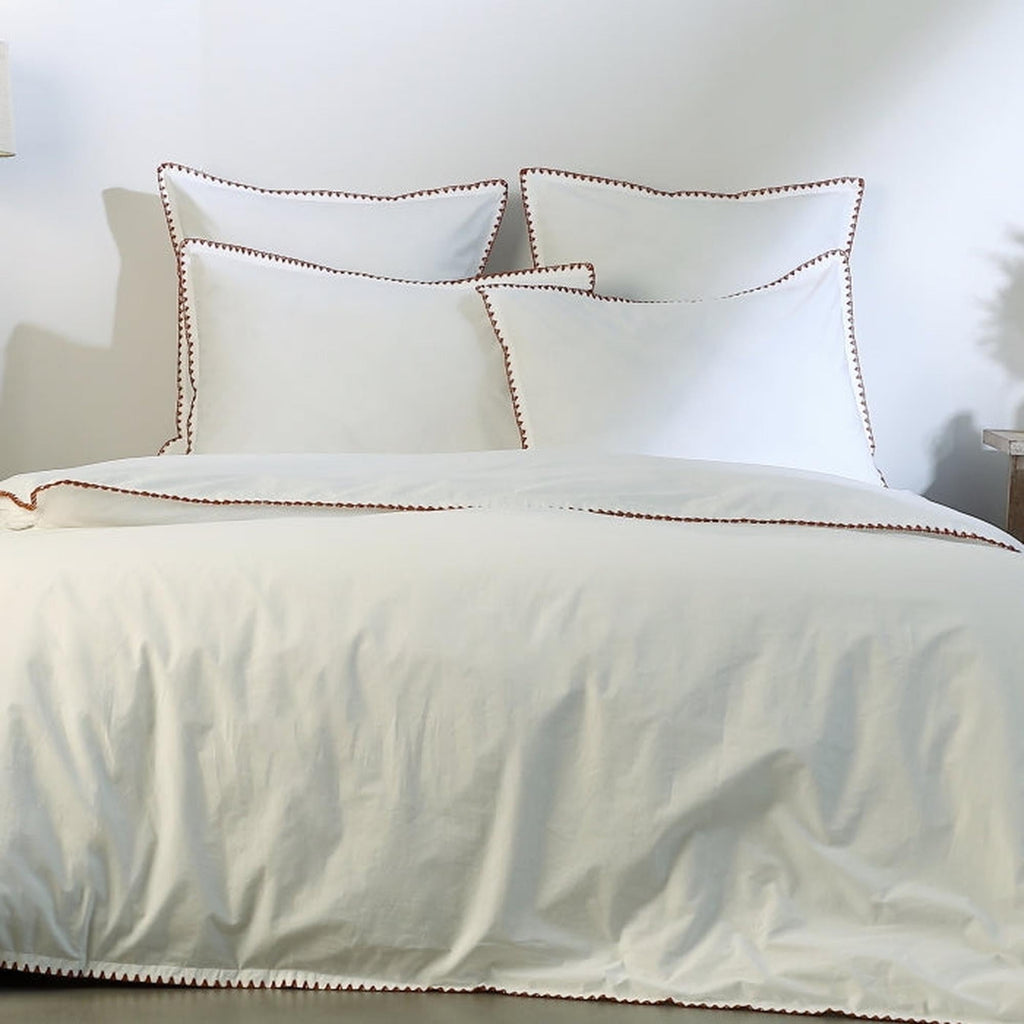 Zoé - Bed Linen Set + Pillowcases - Cotton Percale - White/Red