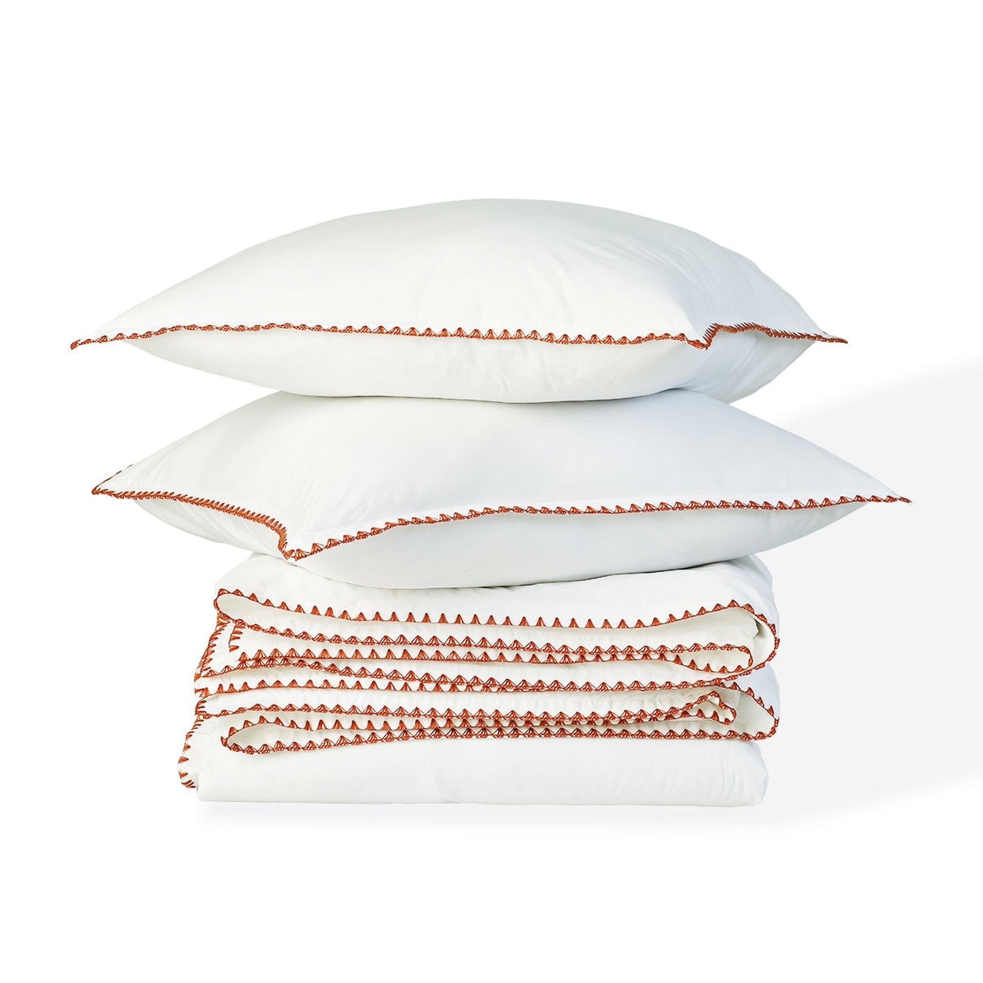 Zoé - Bed Linen Set + Pillowcases - Cotton Percale - White/Red