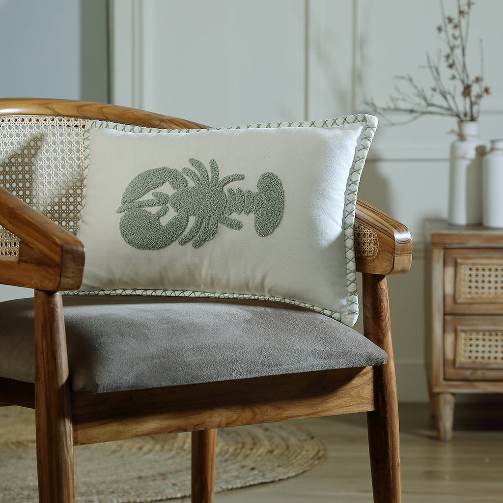 Funda de Cojín Lona de Algodón 50X30 - Langosta - Azul Glaciar