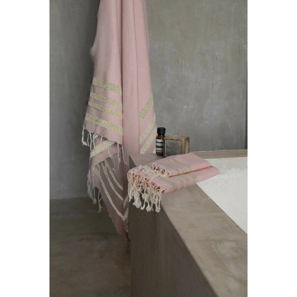 Hamptons - Foutas De Bain (1 Grande et 2 Petites) - Rose Poudré/Or