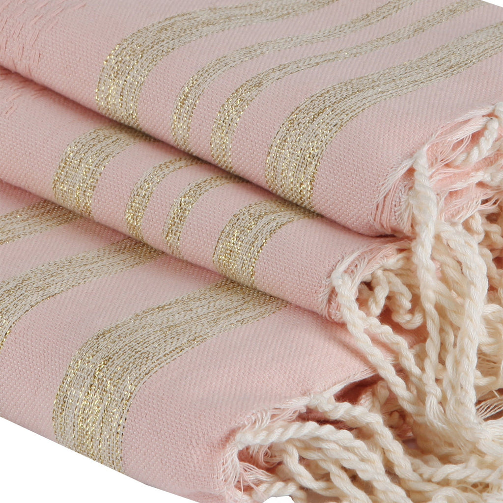 Hamptons - Foutas De Bain (1 Grande et 2 Petites) - Rose Poudré/Or