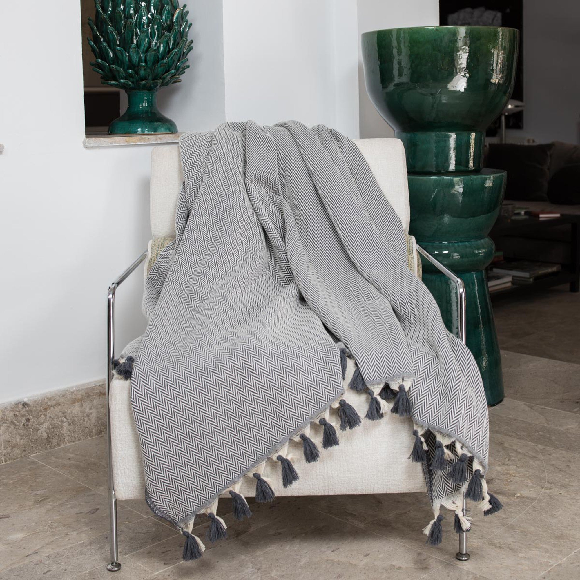 Megeve - Plaid - Coton - Gris Moyen