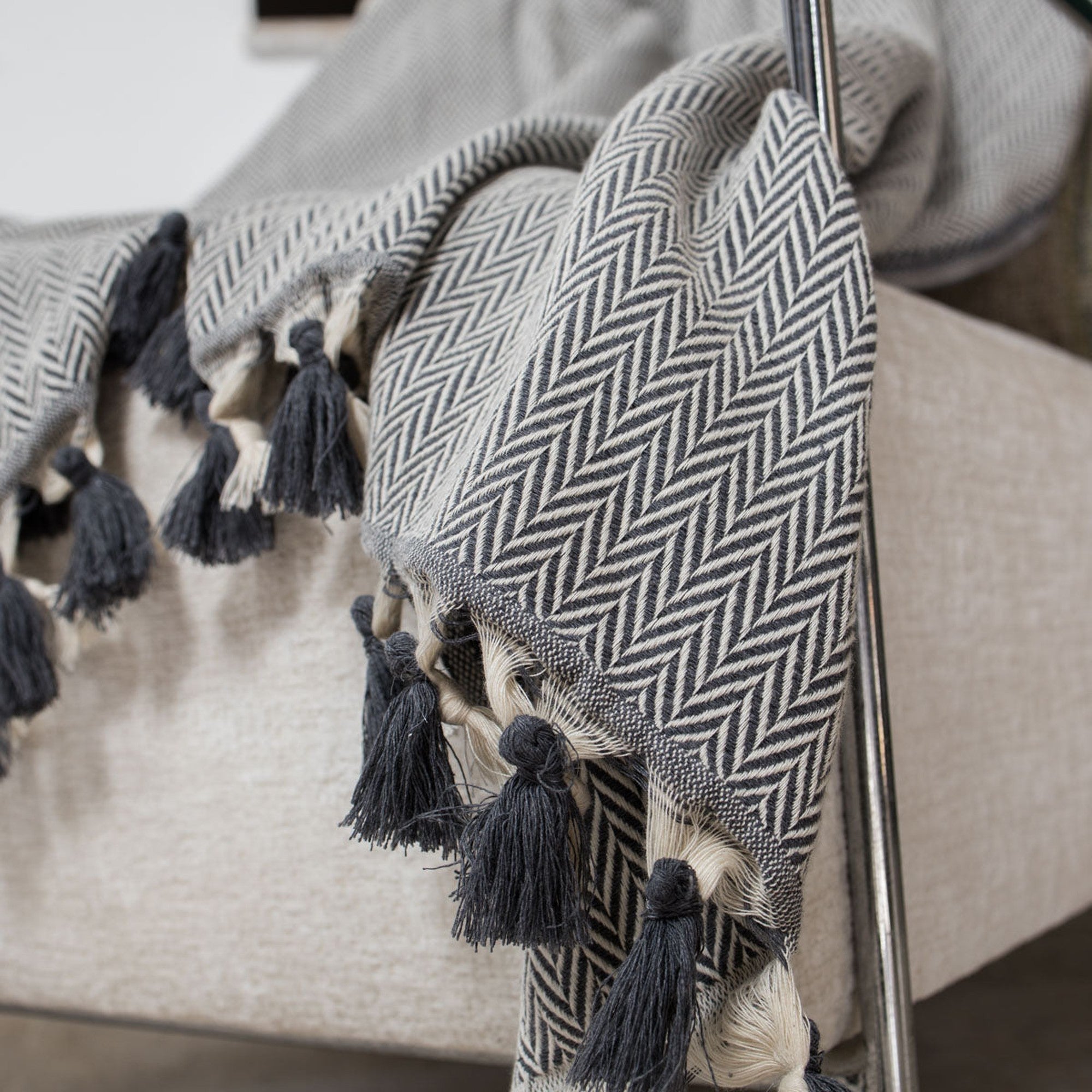 Megeve - Plaid - Coton - Gris Moyen