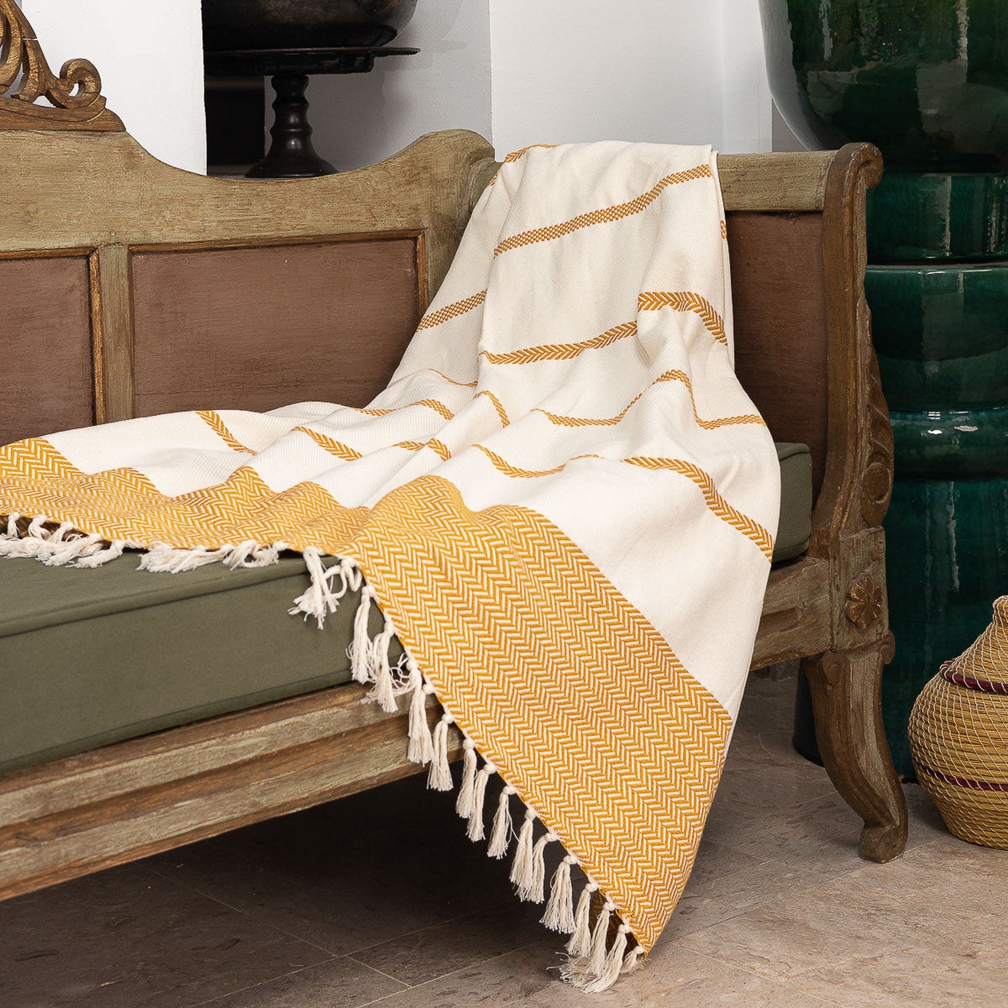 Liv - Plaid - Coton - Jaune Moutarde