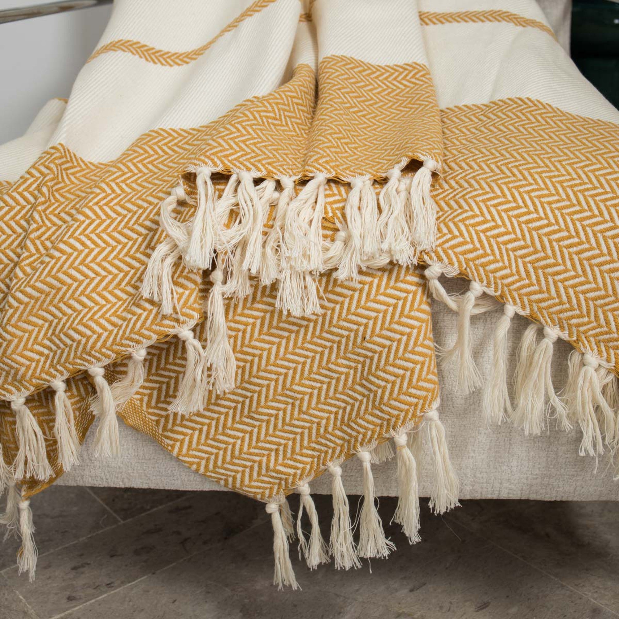 Liv - Plaid - Coton - Jaune Moutarde
