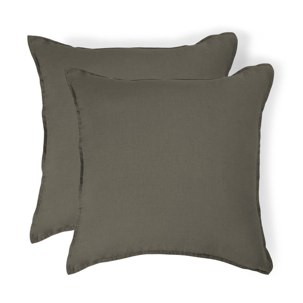 Camille - Funda De Almohada (X2) - Lino Lavado - Verde Caqui