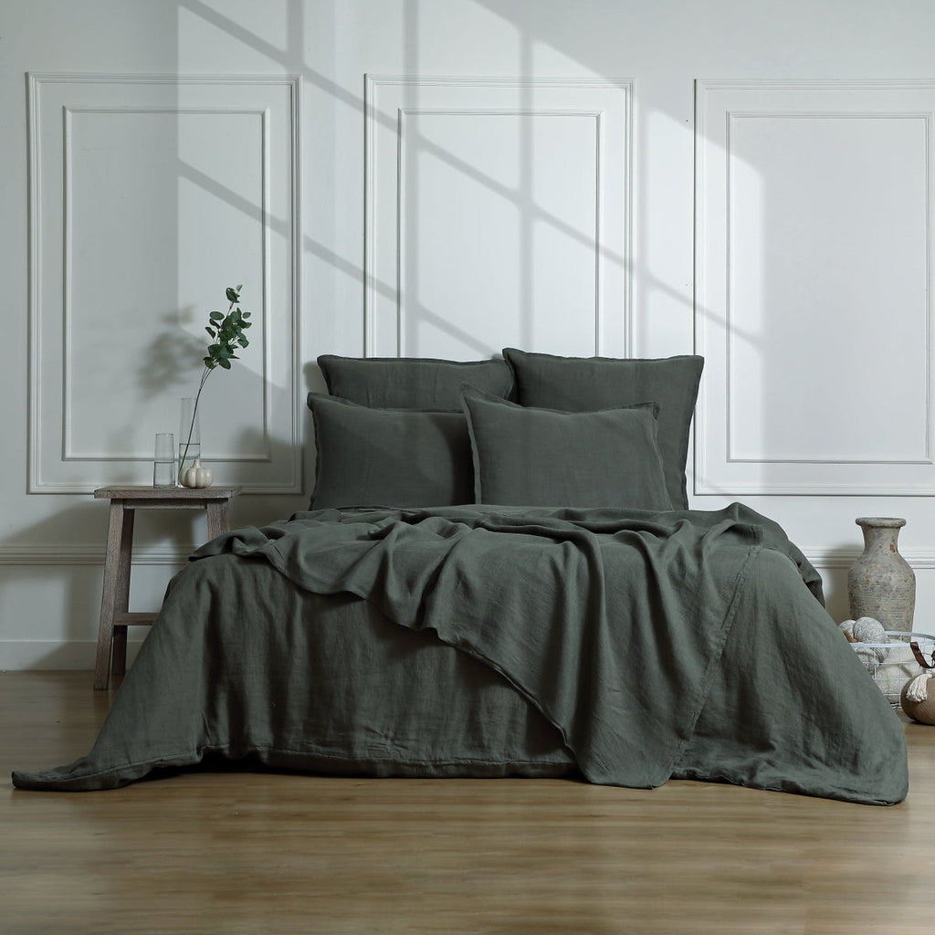Camille - Funda De Almohada (X2) - Lino Lavado - Verde Caqui