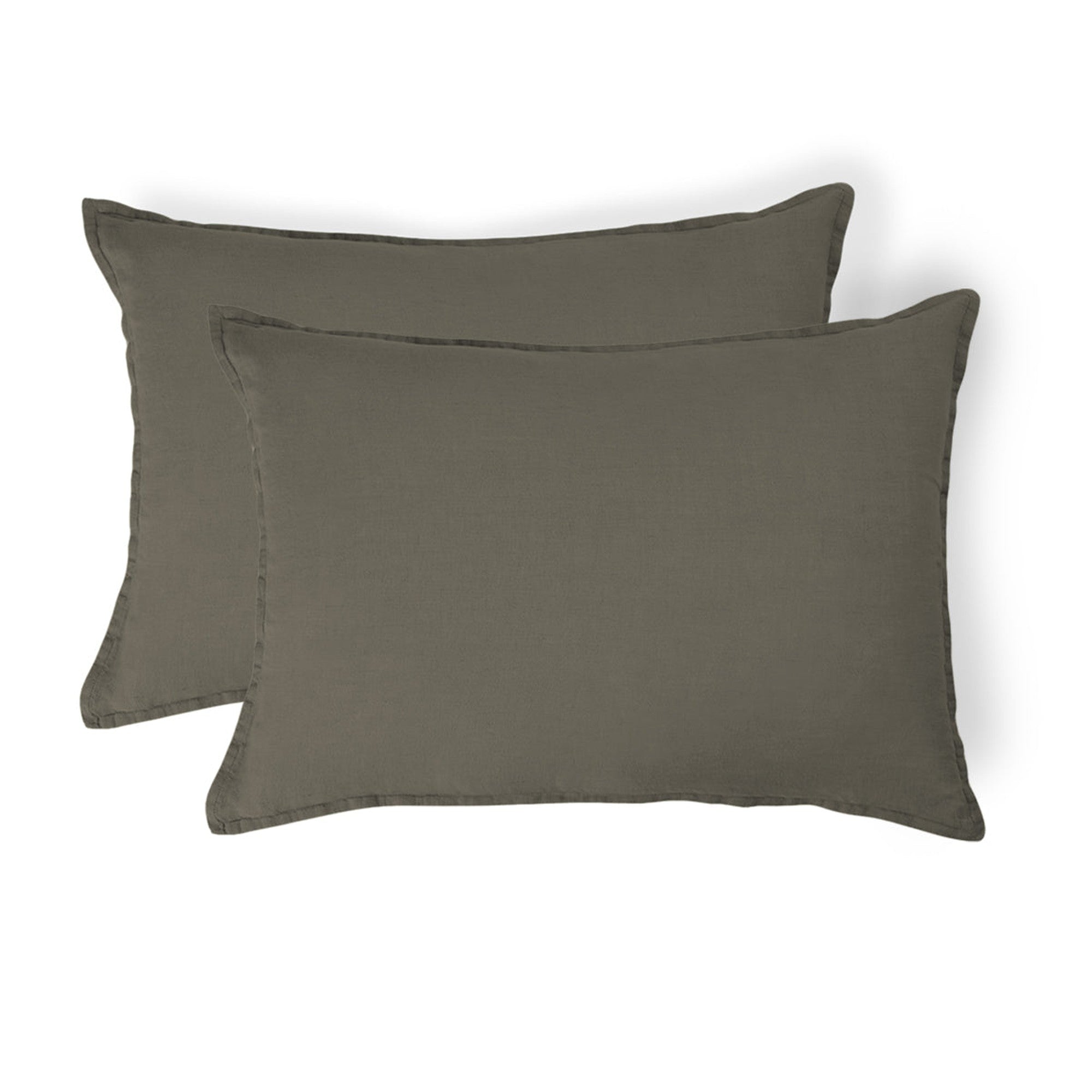Camille - Funda De Almohada (X2) - Lino Lavado - Verde Caqui