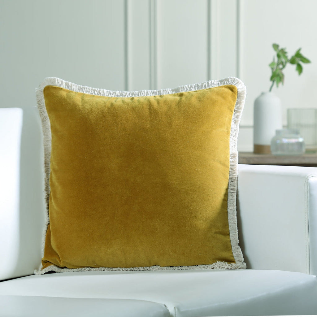 Riva - Coussin - Velours De Coton - Jaune Moutarde
