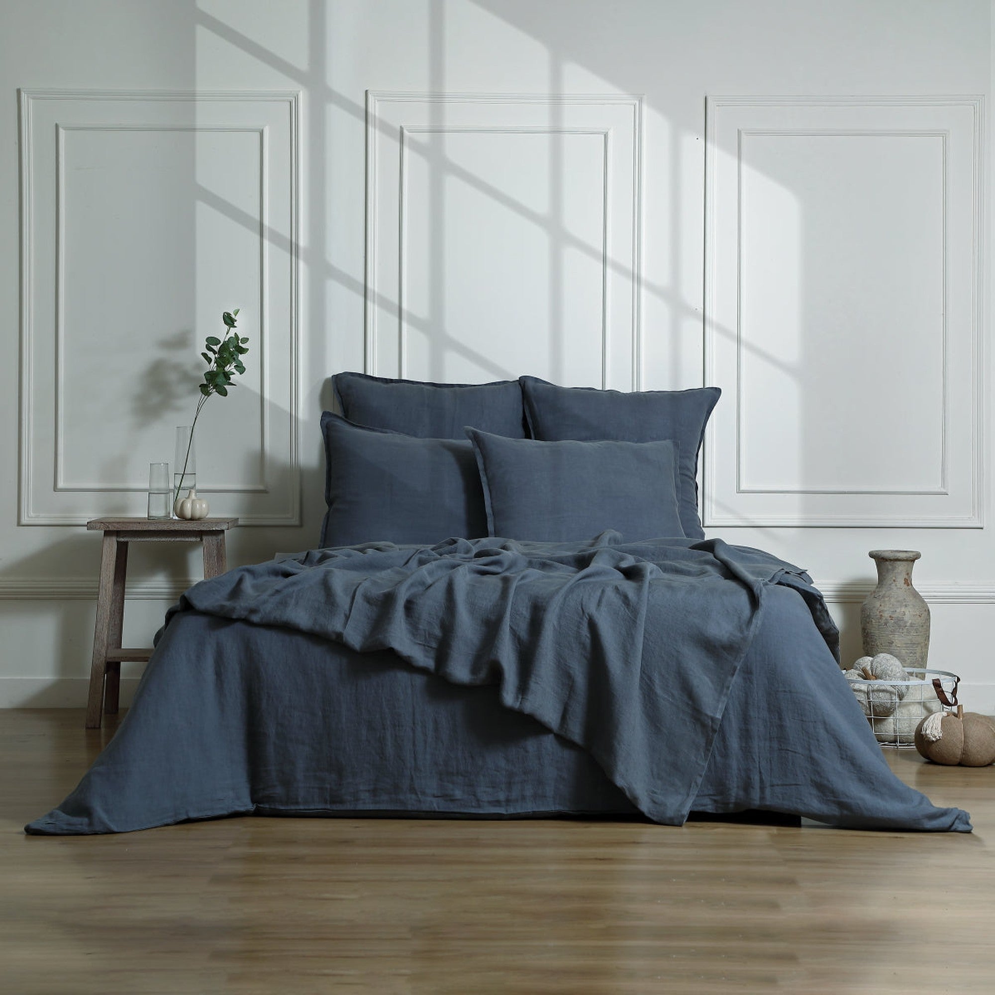 Camille - Fitted Sheet - Washed Linen - Storm Blue