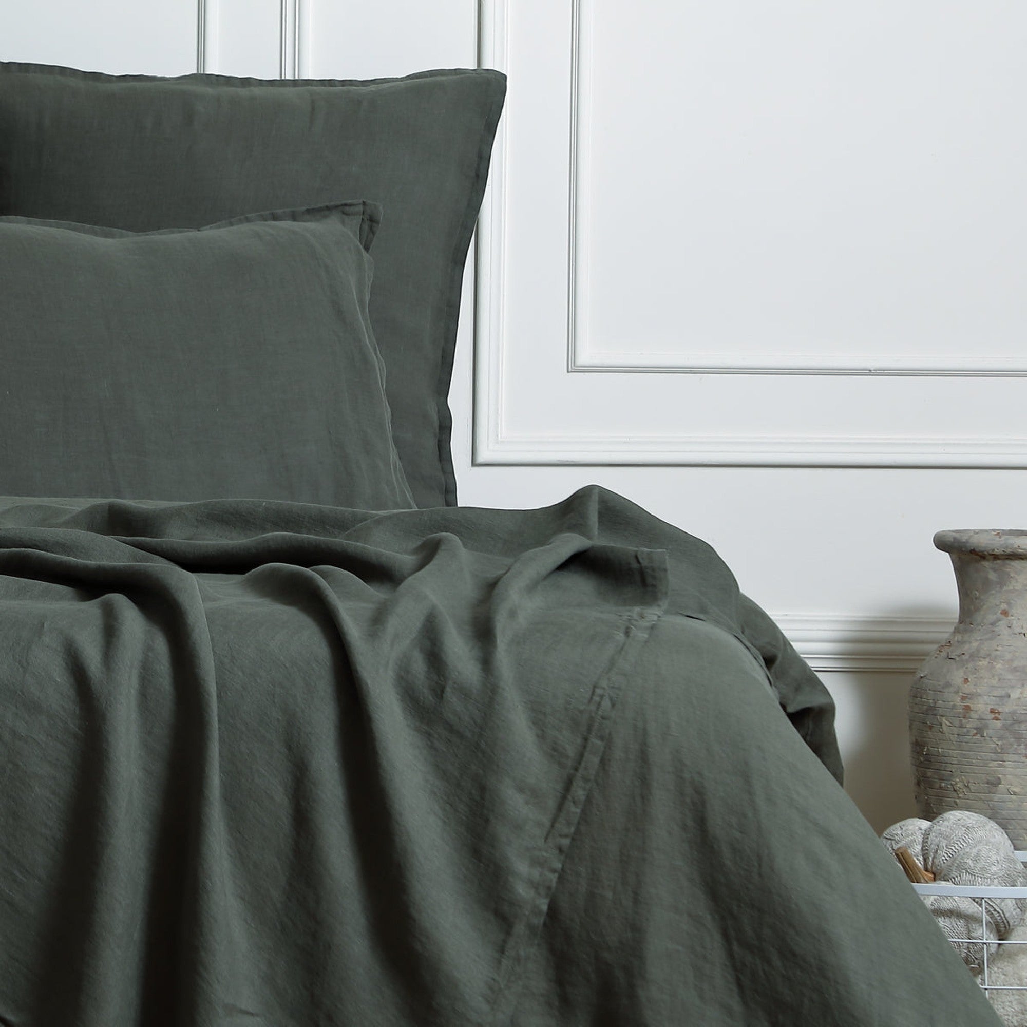 Camille - Drap Plat - Lin Lavé - Vert Kaki