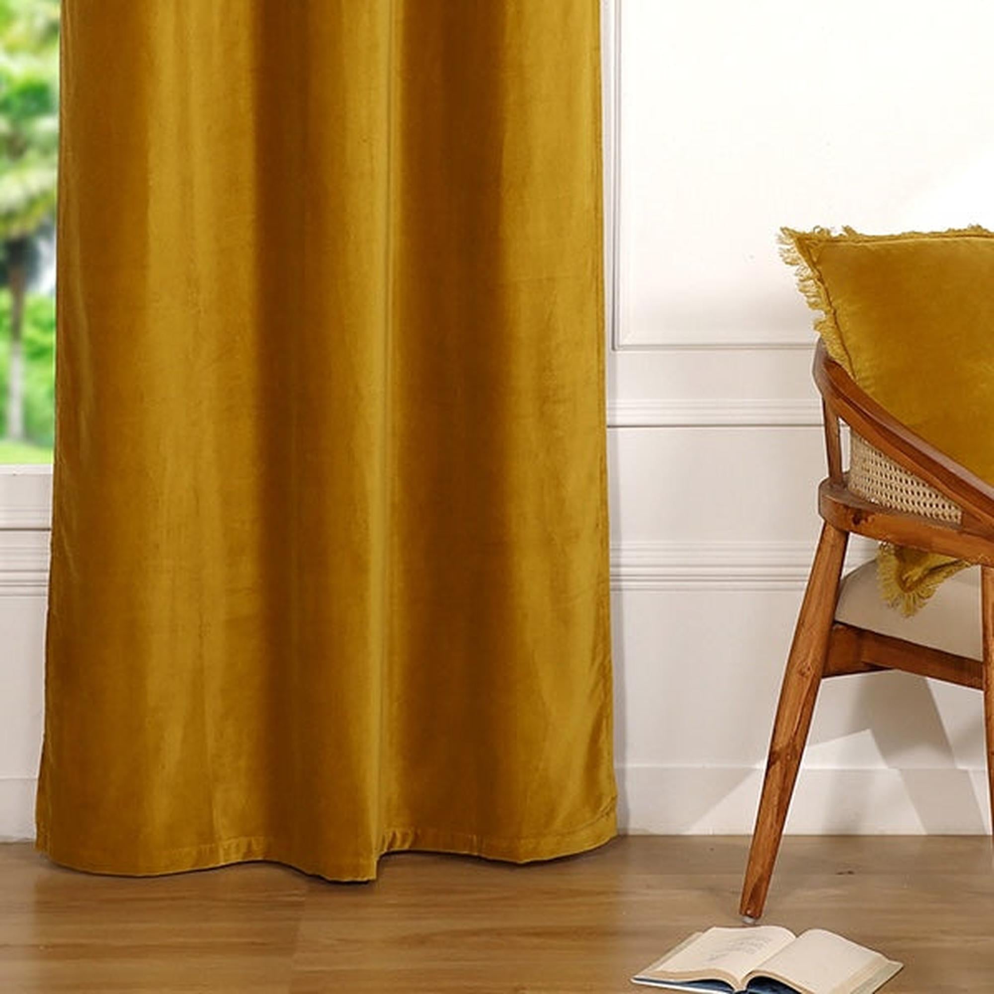 Velvet - Cortina Con Ollaos - Terciopelo De Algodón - Amarillo Mostaza