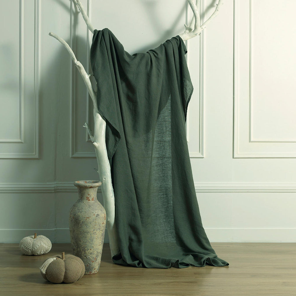 Camille - Jeté De Lit - Lin Lavé - Vert Kaki