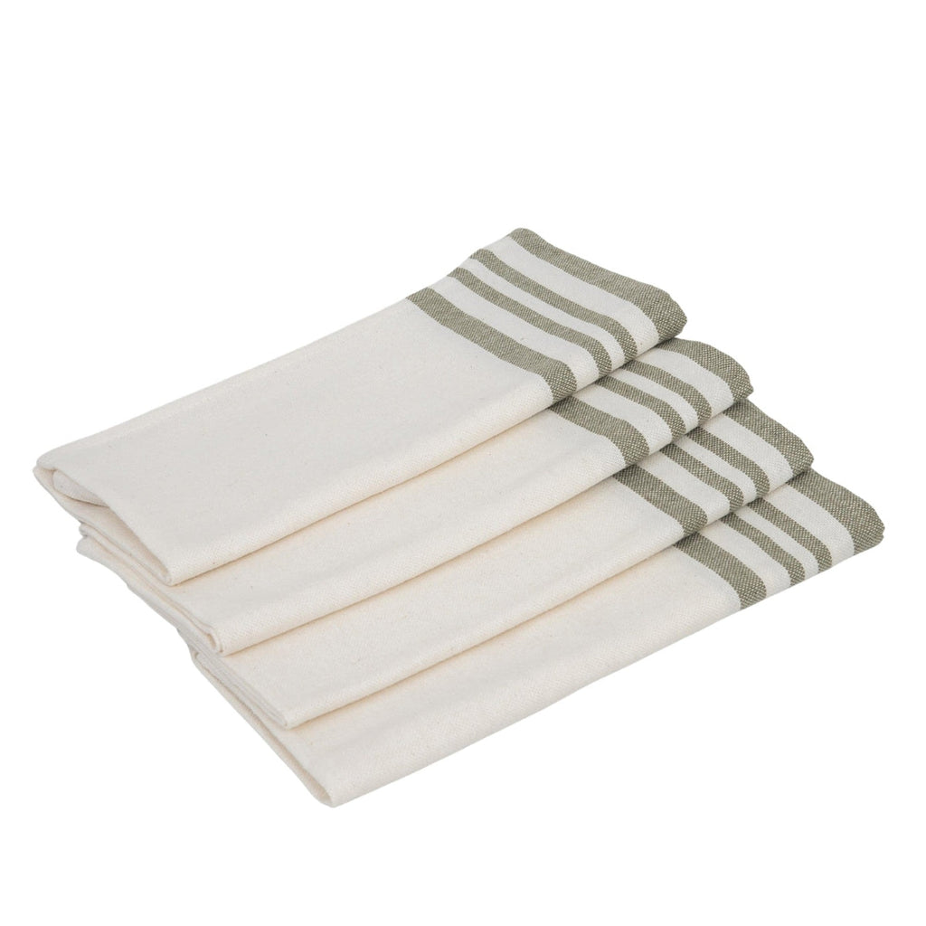 Mahdia - Lot De 4 Serviettes De Table - Blanc/Vert Olive