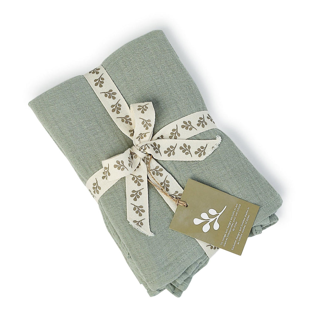 Carla - Parure De Lit - Gaze De Coton - Vert Céladon