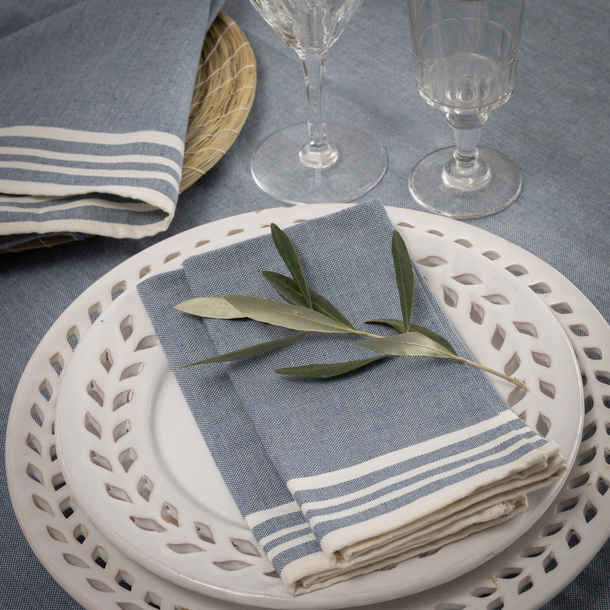 Cotton Tablecloth 180x300 - Mahdia - Denim Blue