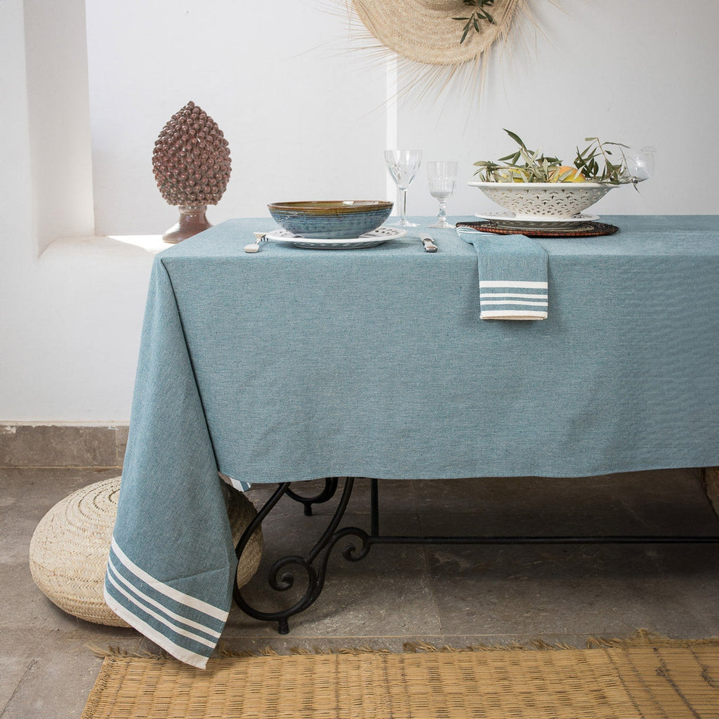 Mahdia - Parure De Table - Coton - Bleu Pétrole