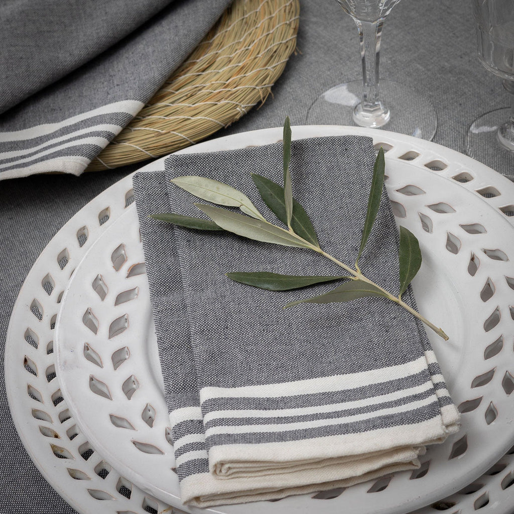 Mahdia - Nappe + 8 Serviettes - Gris Moyen