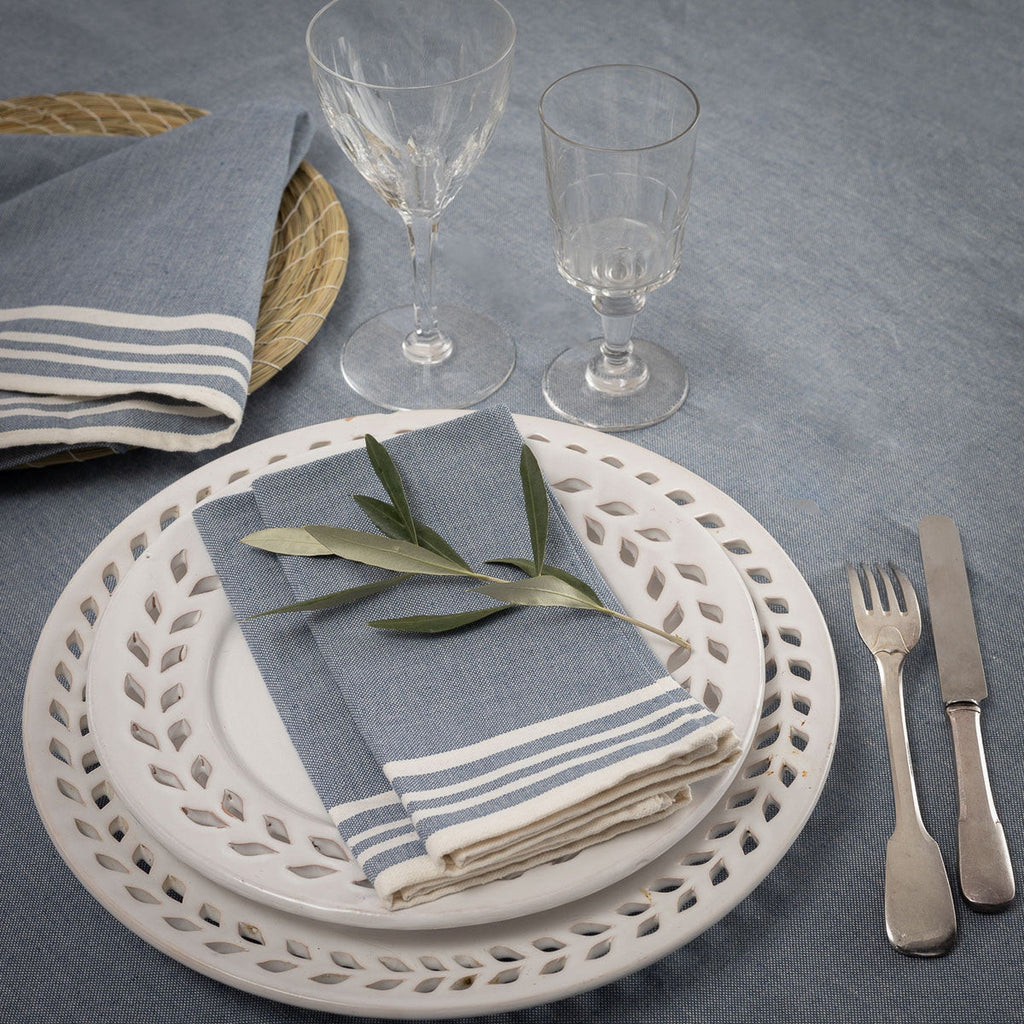 Tablecloth &amp; 8 Cotton Napkins 180x350 - Mahdia - Denim Blue