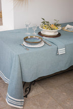 Tablecloth &amp; 8 Cotton Napkins 180X350 - Mahdia - Petrol Blue