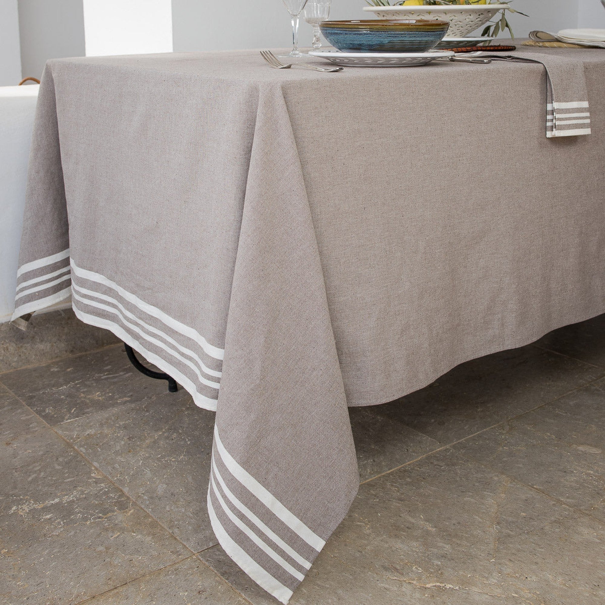 Tablecloth &amp; 8 Cotton Napkins 180X350 - Mahdia - Taupe