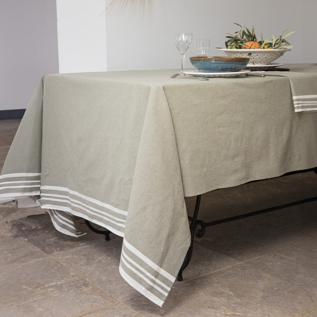 Tablecloth &amp; 8 Cotton Napkins 180x350 - Mahdia - Olive Green