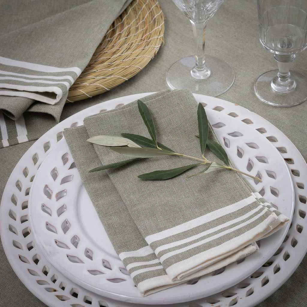 Tablecloth &amp; 8 Cotton Napkins 180x350 - Mahdia - Olive Green