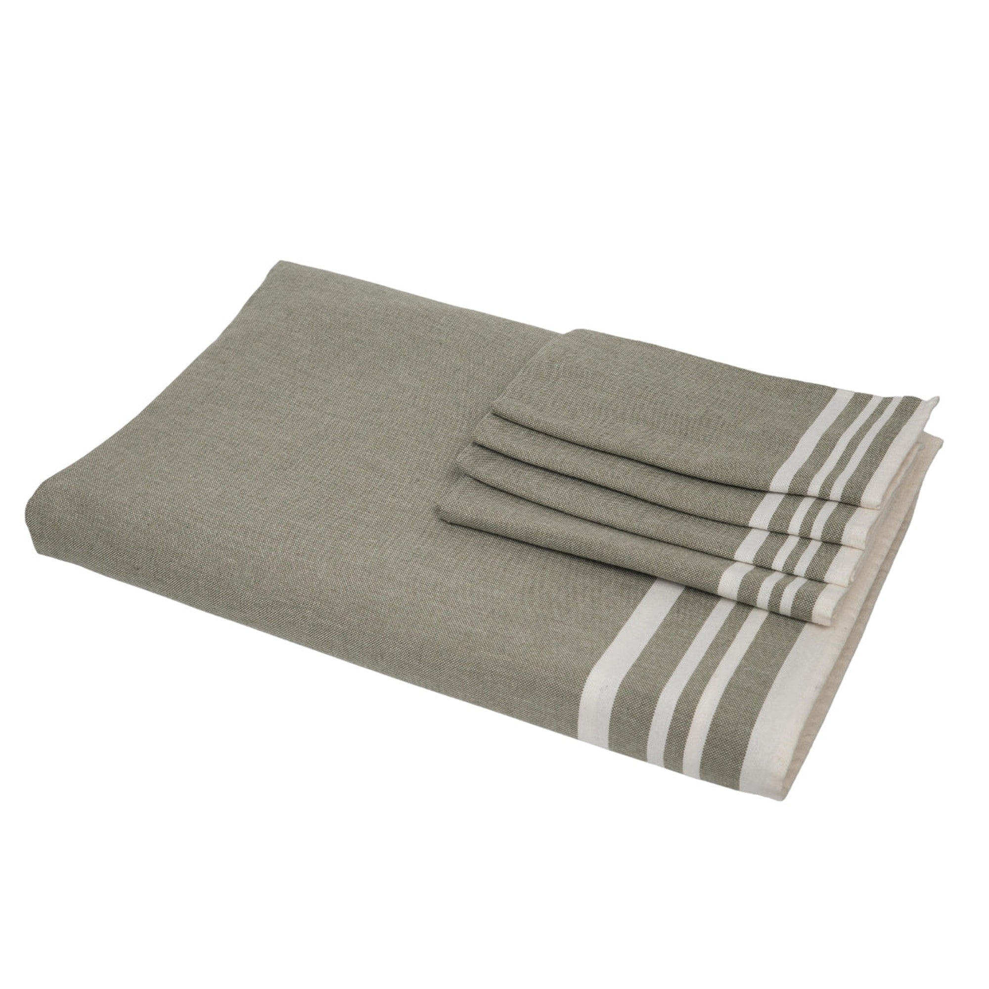 Tablecloth &amp; 8 Cotton Napkins 180x350 - Mahdia - Olive Green