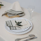 Guetary - Lote de 4 servilletas de mesa - Lino - Beige/Verde oliva