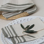 Guetary - Lote de 4 servilletas de mesa - Lino - Beige/Verde oliva