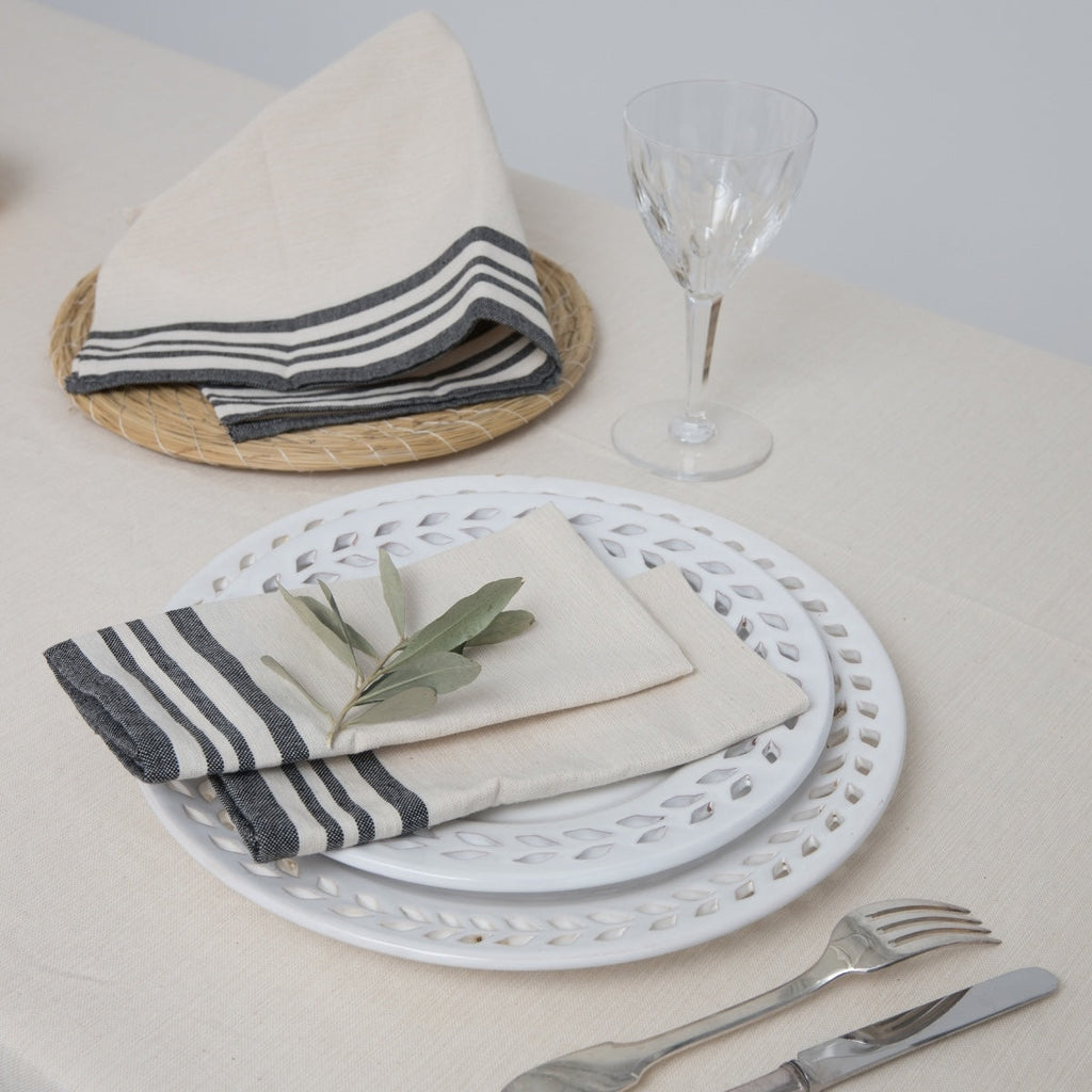 Set Of 4 Guetary Table Napkins - Linen Beige / Black - Cotton