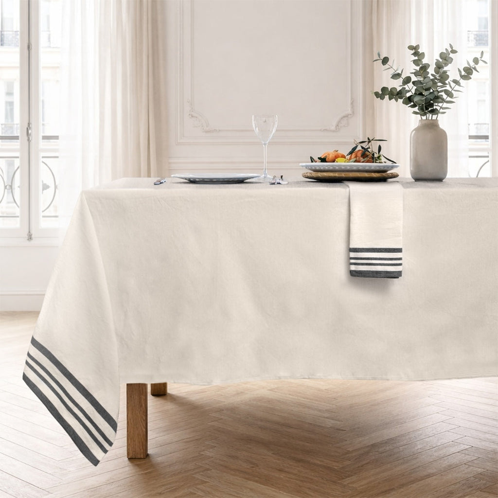 Set Of 4 Guetary Table Napkins - Linen Beige / Black - Cotton