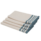 Guetary - Lot De 4 Serviettes De Table - Beige Lin/Bleu Pétrole