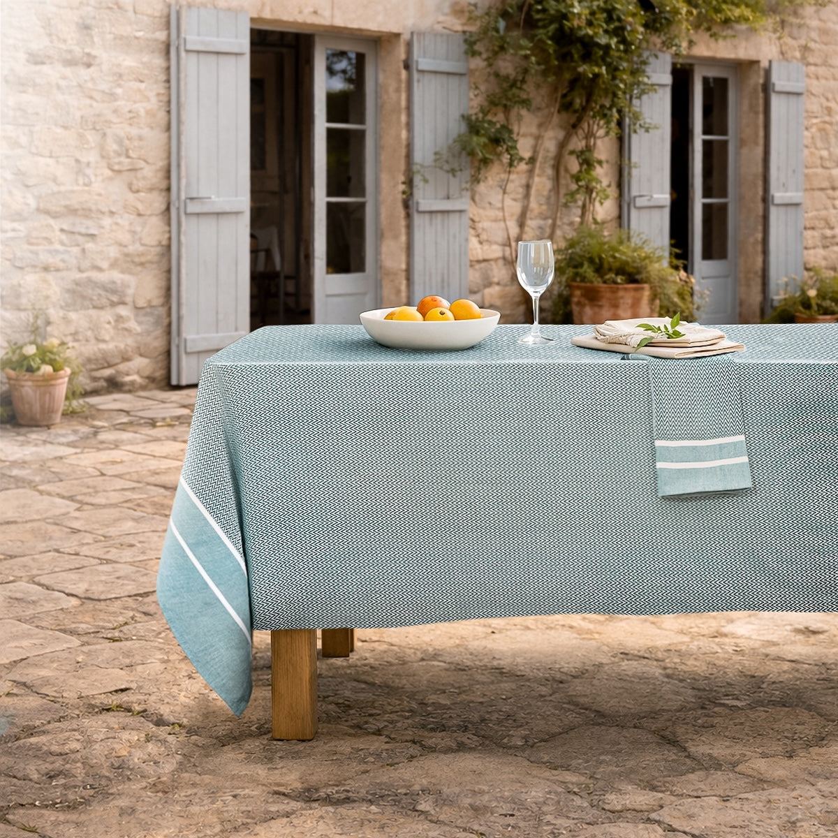 Sienna - Nappe + 4 Serviettes - Bleu Pétrole