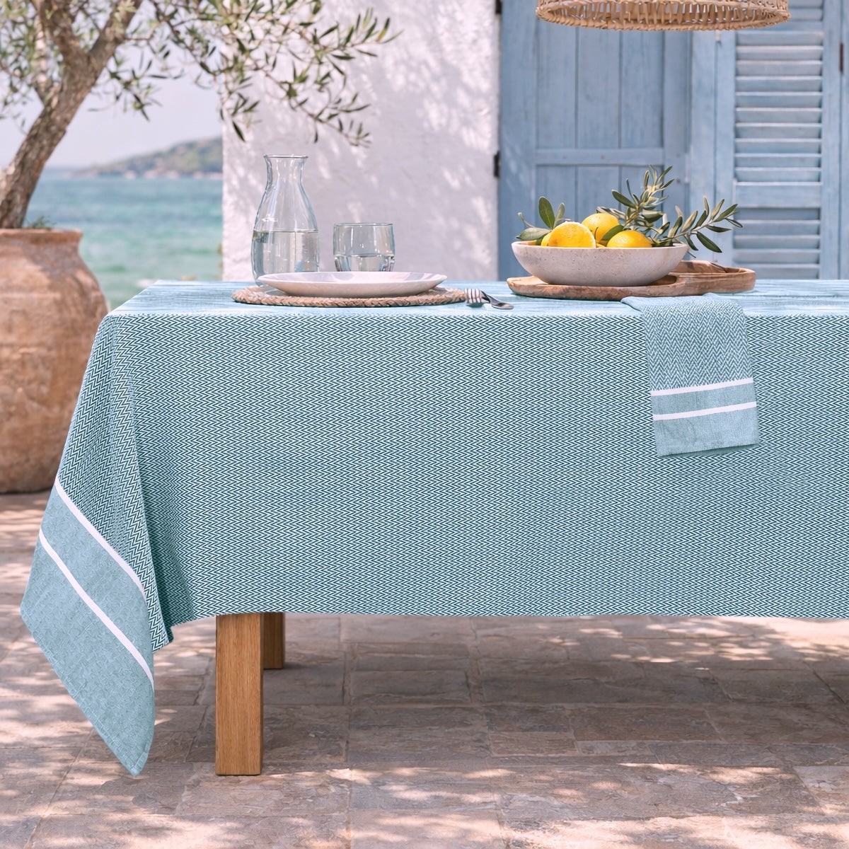 Sienna - Nappe + 4 Serviettes - Bleu Pétrole