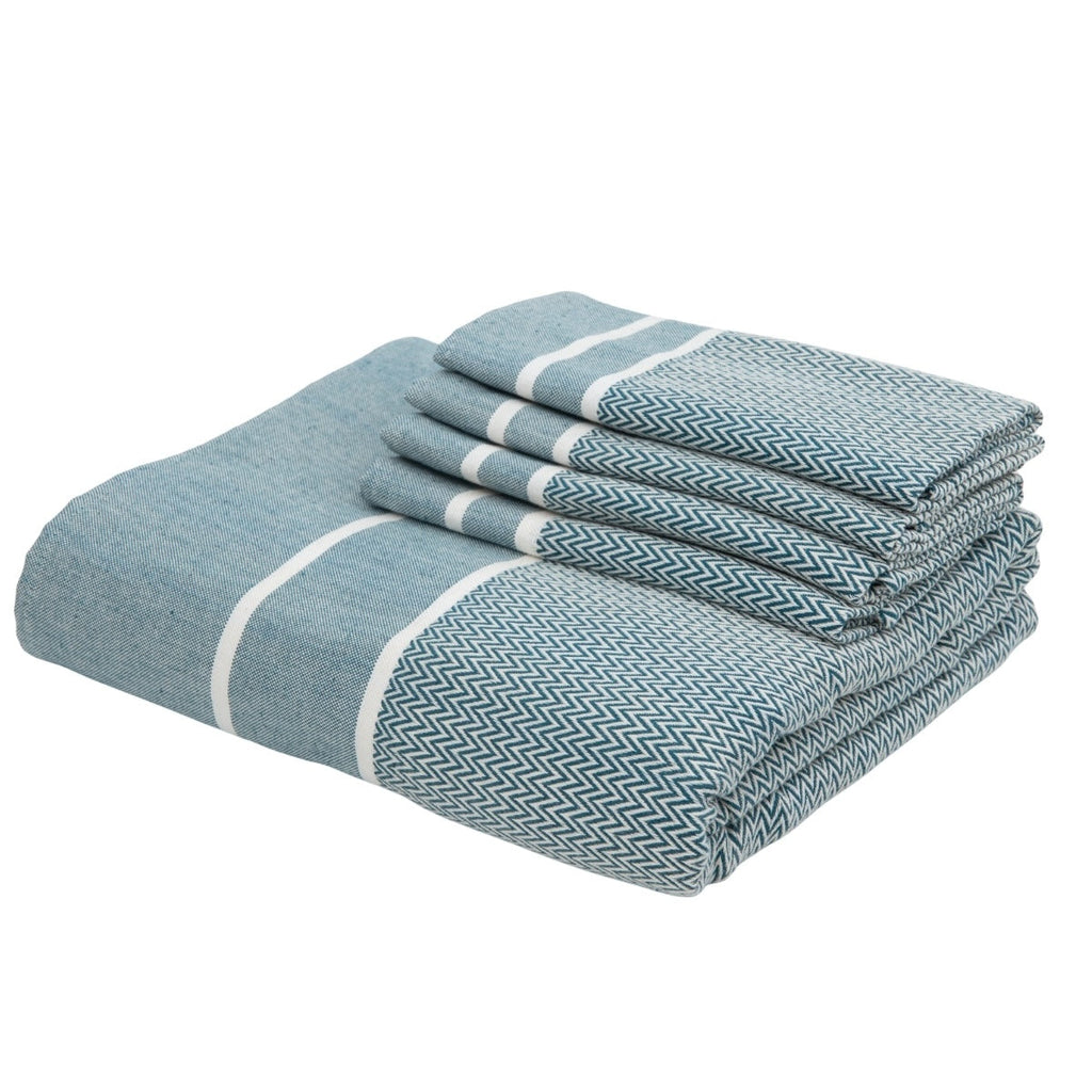 Sienna - Nappe + 4 Serviettes - Bleu Pétrole