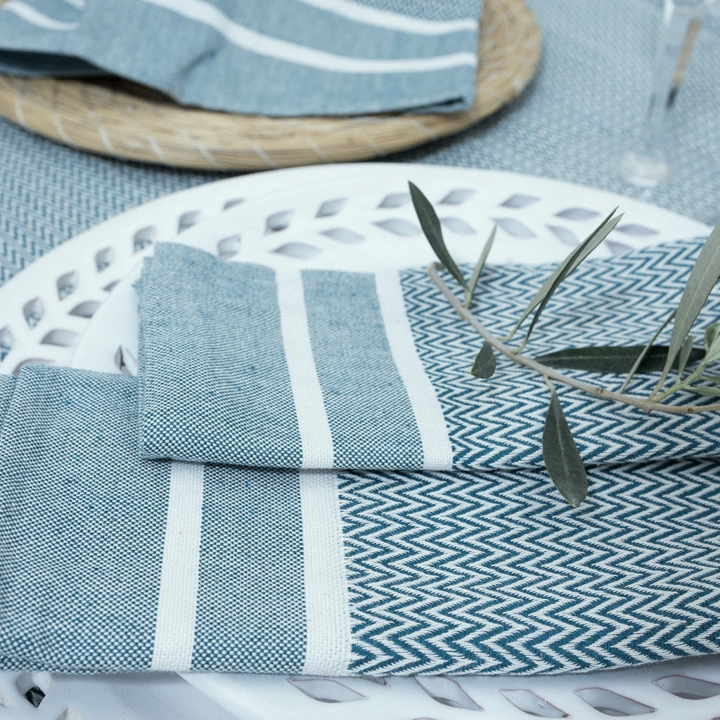 Sienna - Nappe + 4 Serviettes - Bleu Pétrole