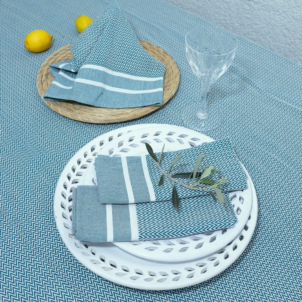 Sienna - Nappe + 4 Serviettes - Bleu Pétrole