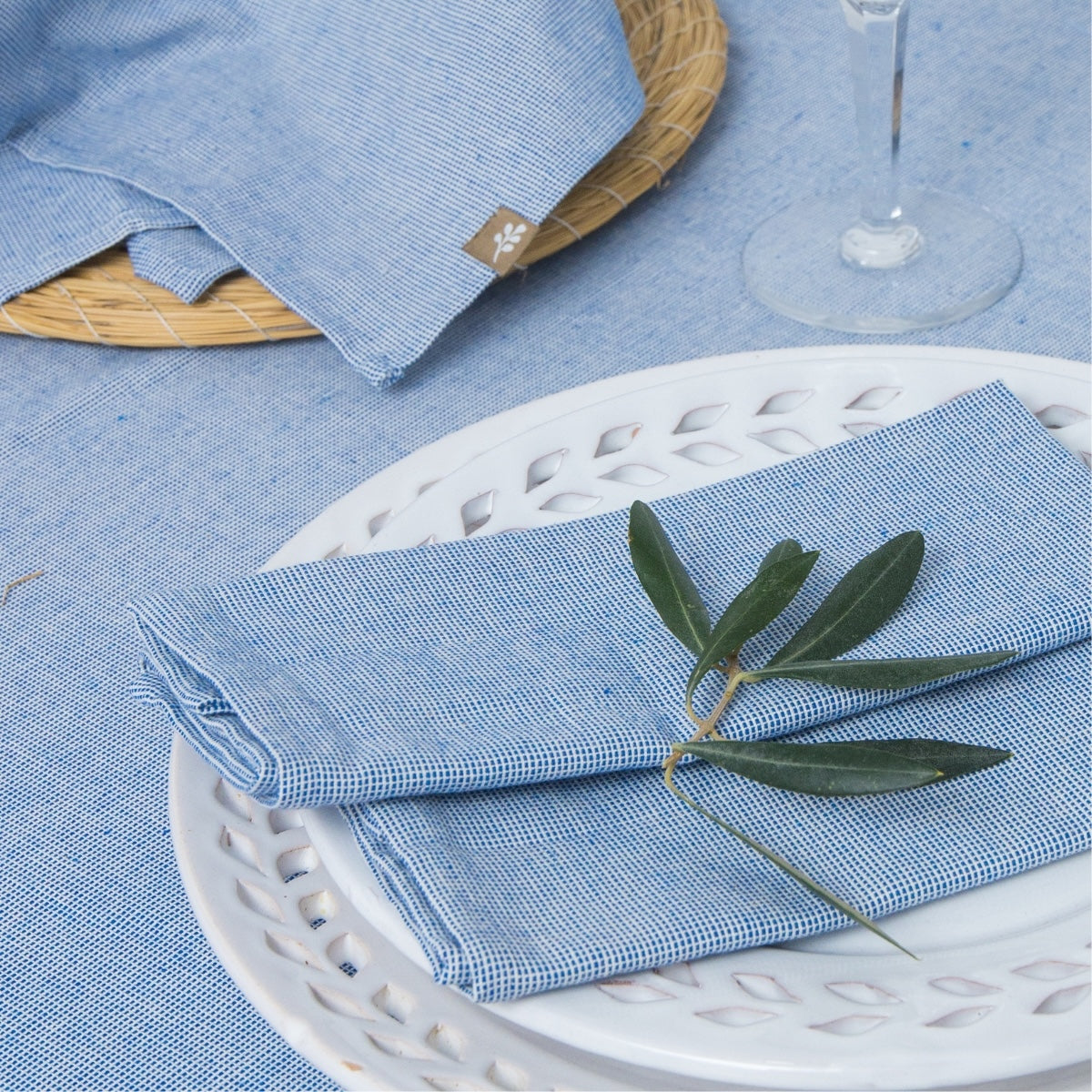 Colette - Nappe + 4 Serviettes - Bleu Grec