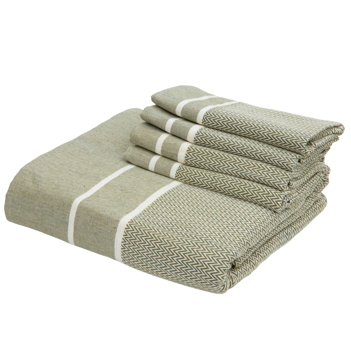 Sienna - Nappe + 4 Serviettes - Vert Olive