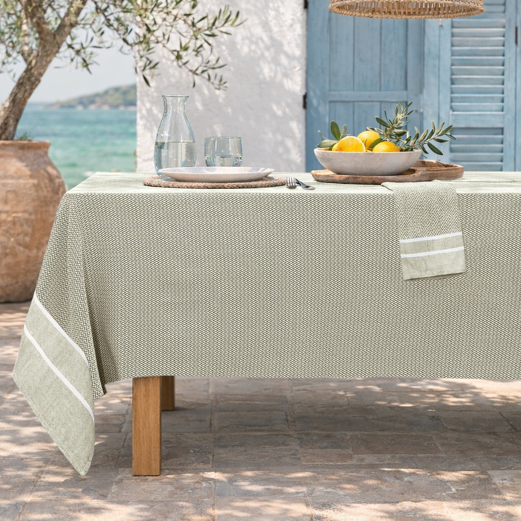 Sienna - Nappe + 8 Serviettes - Vert Olive