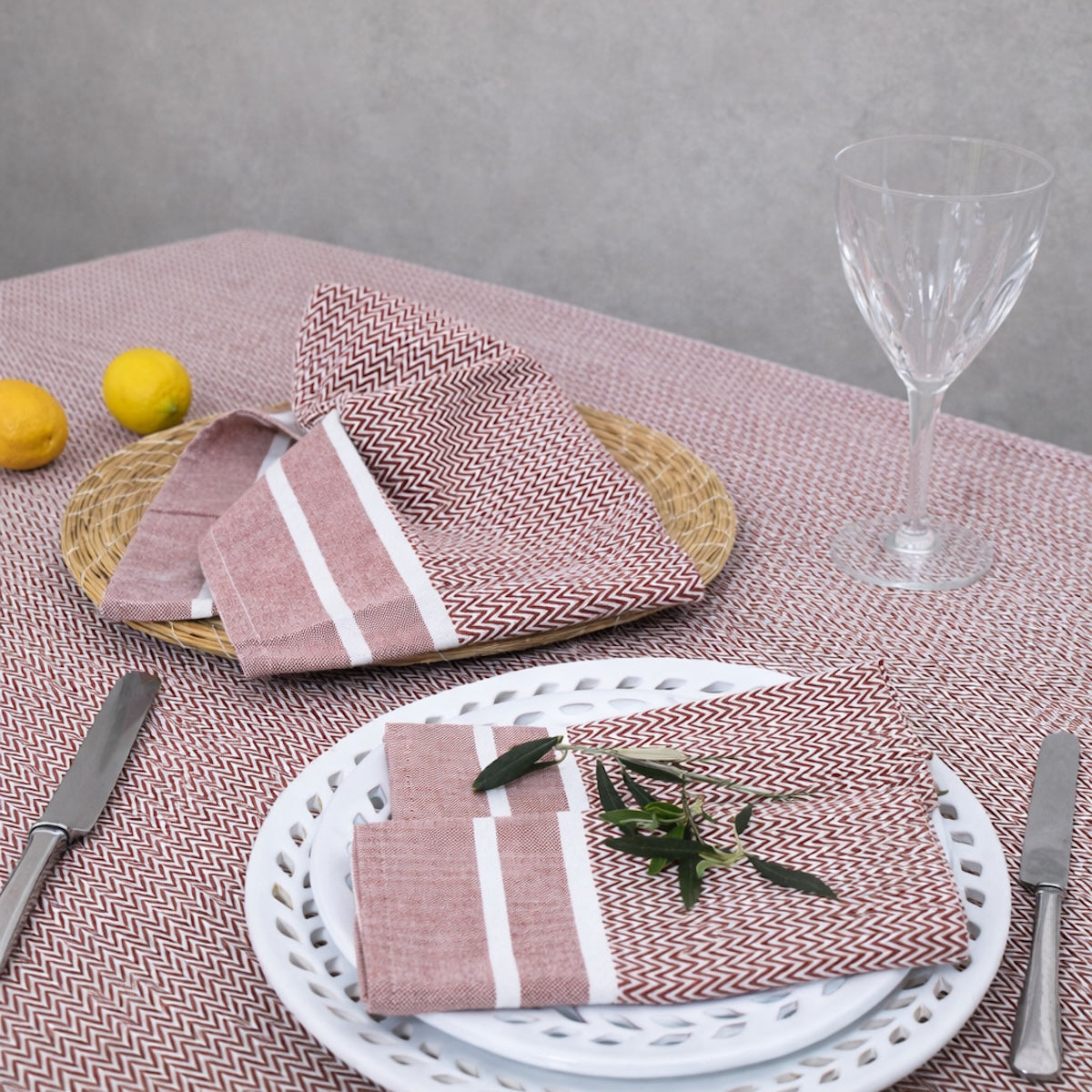 Sienna - Nappe + 8 Serviettes - Rouge Tomette
