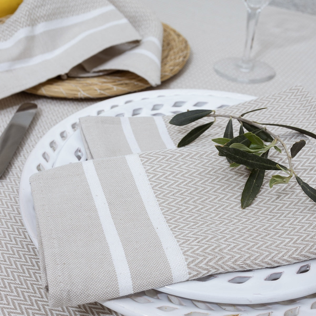 Sienna - Nappe + 8 Serviettes - Beige