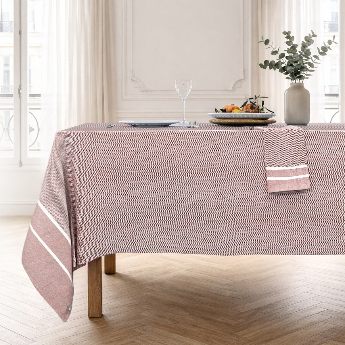 Sienna - Nappe + 8 Serviettes - Rouge Tomette